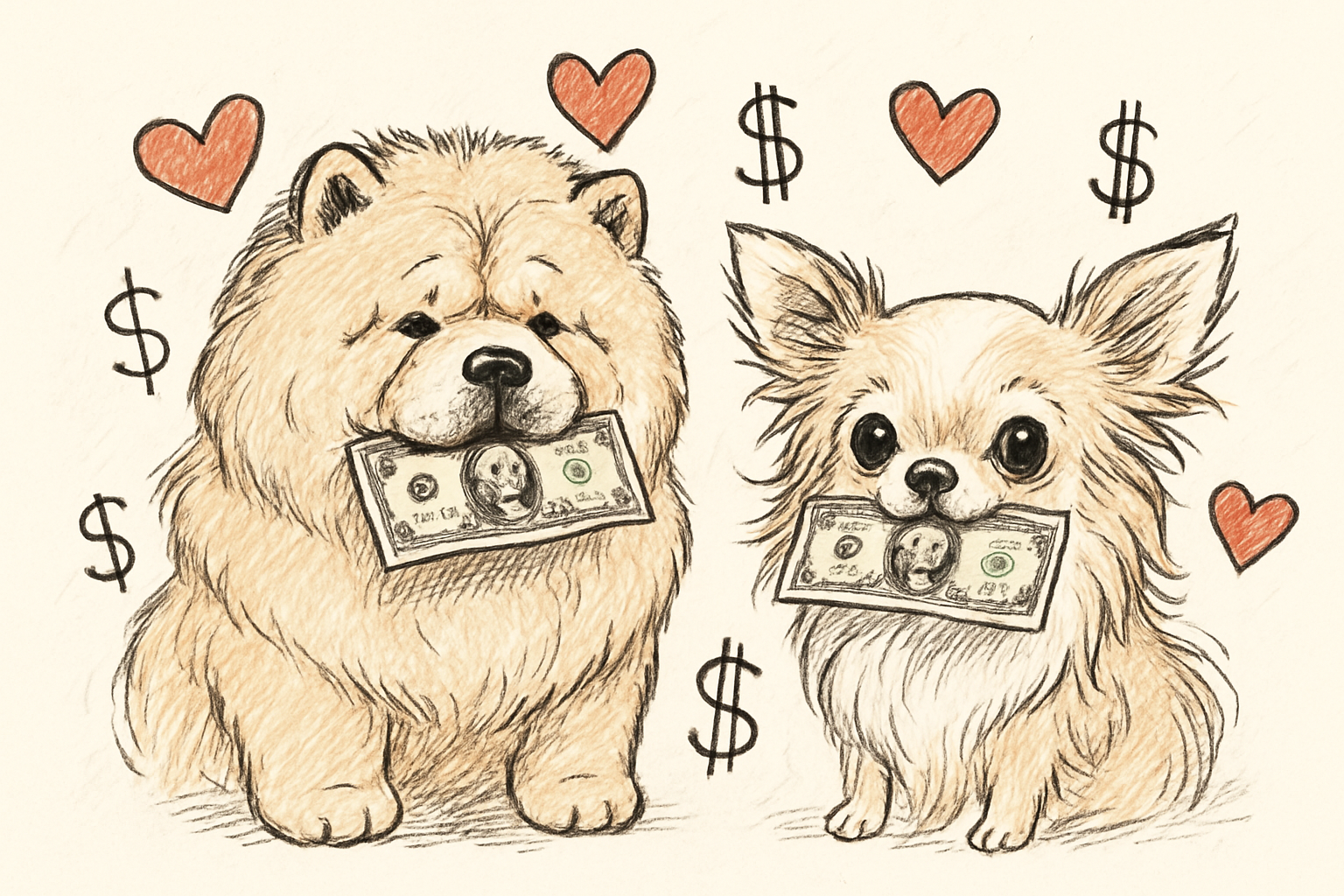 Donate - Chow Chow and Chihuahua with cash